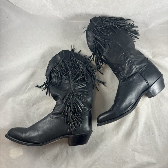 Capezio USA Black Fringe Cowgirl Boots 8.5M Leather Western Look Womens Vintage - Picture 5 of 7